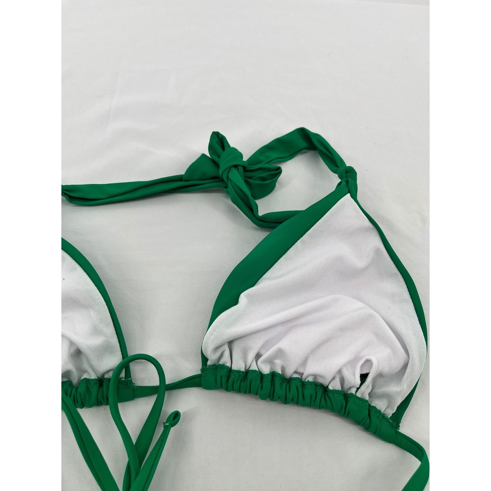 Triangle Halter Bikini Swimsuit Women XL Green Ruched Side Bottom Beachwear Pool - Picture 8 of 10